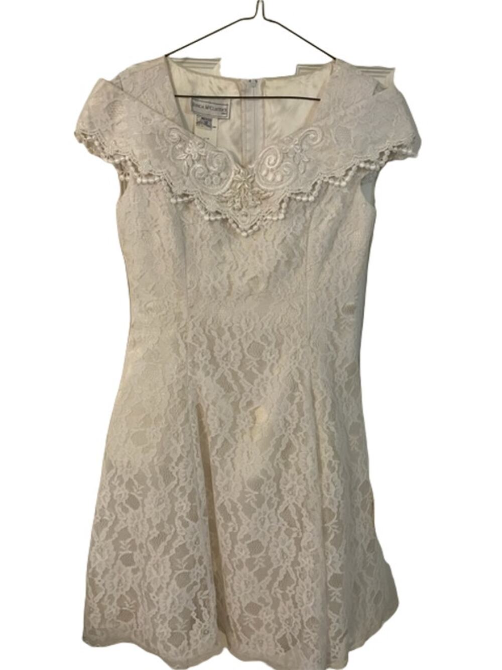 Vintage Jessica McClintock for Girls White beaded dress sz 12 EUC